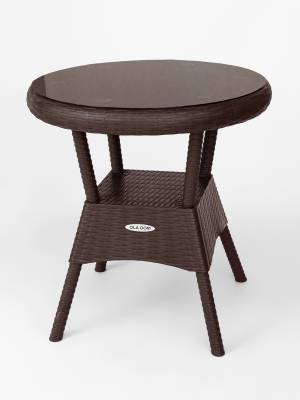 Стол садовый круглый Bermonti со стеклом, коричневый