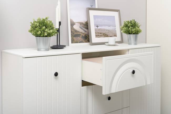 TV-тумба-комод с двумя навесными полками и пенал со стеклом в гостиную Валенсия цвет белый шагрень TV-тумба-комод с двумя навесными полками и пенал со стеклом в гостиную Валенсия цвет белый шагрень