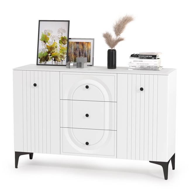 TV-тумба-комод с двумя навесными полками и пенал со стеклом в гостиную Валенсия цвет белый шагрень TV-тумба-комод с двумя навесными полками и пенал со стеклом в гостиную Валенсия цвет белый шагрень