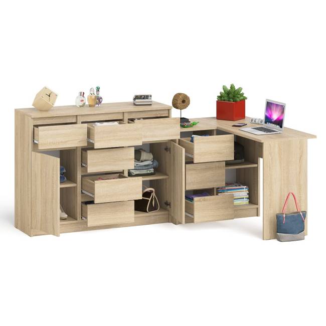 Тумба-комод Мори 1200 с угловым компьютерным столом МС-16 с тумбой слева Мори цвет дуб сонома