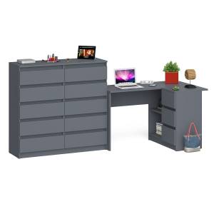 Стол компьютерный МС-16 с тумбой справа и высокий комод на 10-ть ящиков Мори цвет графит