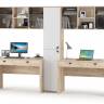 Два компьютерных стола Бостон с навесными шкафами и пеналом цвет дуб эндгрейн элегантный/фасады МДФ милк рикамо софт Два компьютерных стола Бостон с навесными шкафами и пеналом цвет дуб эндгрейн элегантный/фасады МДФ милк рикамо софт