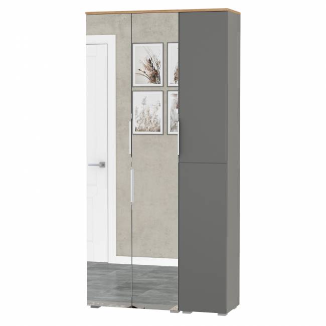 Шкаф для одежды и шкаф-пенал Октава цвет серый графит/дуб крафт золотой/зеркало