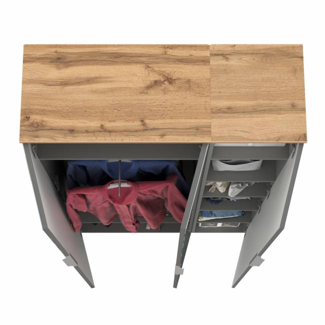 Шкаф для одежды и шкаф-пенал Октава цвет серый графит/дуб крафт золотой/зеркало