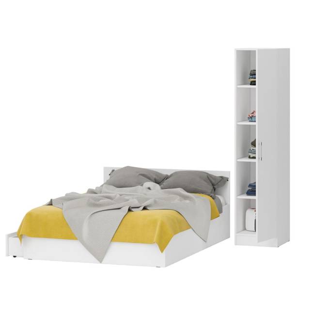 Двуспальная Кровать белая с ящиками 1400 с пеналом Стандарт цвет белый