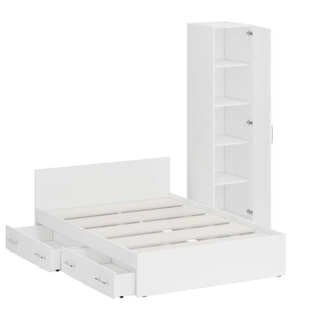 Двуспальная Кровать белая с ящиками 1400 с пеналом Стандарт цвет белый
