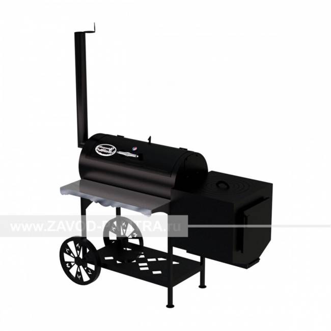 Гриль-Смокер казан XL, из стали толщиной 3 мм, печь справа, в термостойкой покраске Гриль-Смокер казан XL, из стали толщиной 3 мм, печь справа, в термостойкой покраске