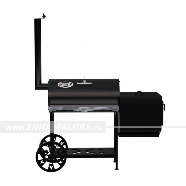 Гриль-Смокер казан XL, из стали толщиной 3 мм, печь справа, в термостойкой покраске Гриль-Смокер казан XL, из стали толщиной 3 мм, печь справа, в термостойкой покраске