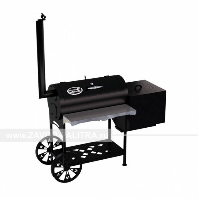 Гриль-Смокер казан XL, из стали толщиной 3 мм, печь справа, в термостойкой покраске Гриль-Смокер казан XL, из стали толщиной 3 мм, печь справа, в термостойкой покраске