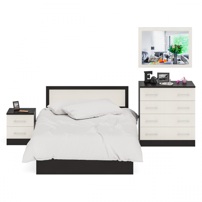 Спальный гарнитур Фиеста Кровать 1200 + Тумба + Комод + Зеркало цвет венге/дуб лоредо