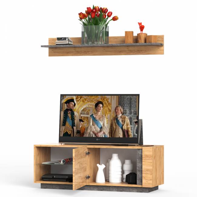 ТВ Тумба с полкой Арчи № 7 цвет дуб крафт золотой/камень тёмный