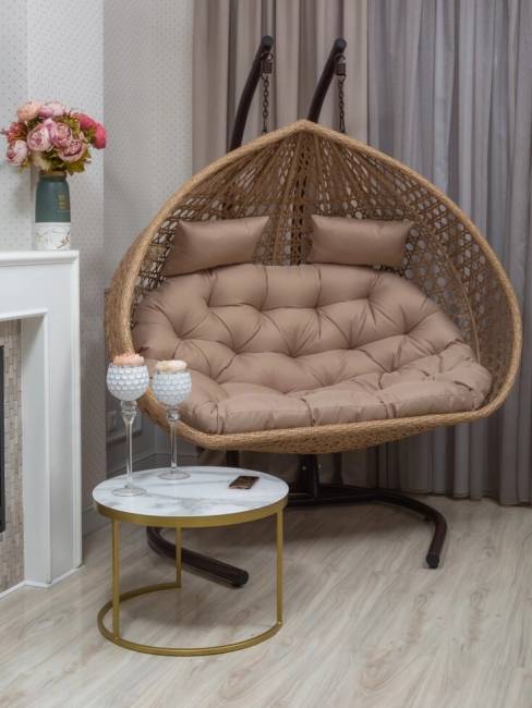 Подвесное двухместное кресло из искусственного ротанга "FRESCO GRANDE", светло-коричневый