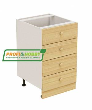 Тумба 4 ящика 500х530х720 + фасад сосна бесцветный лак