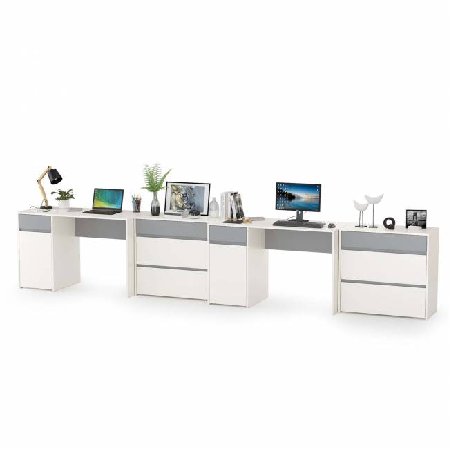 Два письменных стола и два комода Торонто цвет белый шагрень/стальной серый