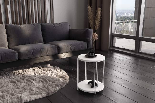 Столик кофейный SHT-CT33-1 белый муар / бетон лофт