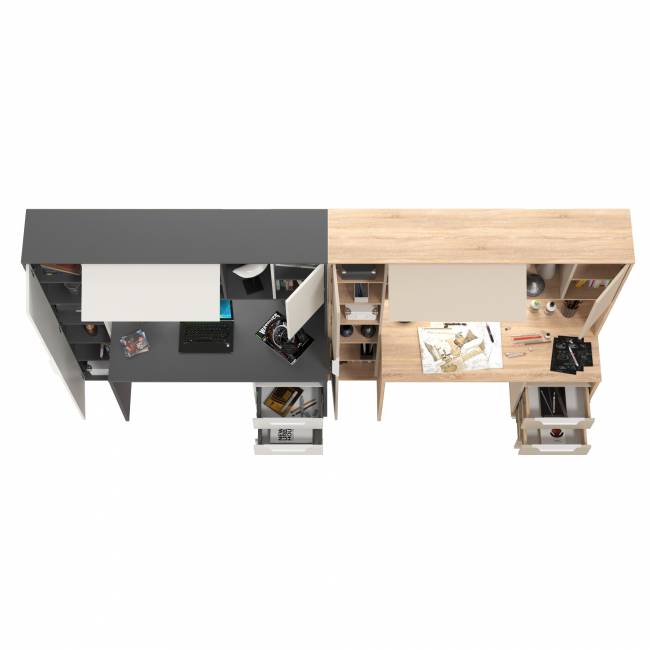 Два компьютерных стола с тумбой и надстройкой Комфорт 12.95N цвет дуб сонома/сатин/тёмно-серый/белый премиум Два компьютерных стола с тумбой и надстройкой Комфорт 12.95N цвет дуб сонома/сатин/тёмно-серый/белый премиум