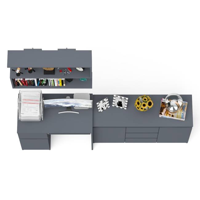 Стол компьютерный Мори МС-1 левый с верхней полкой и комодом с дверками и ящиками цвет графит