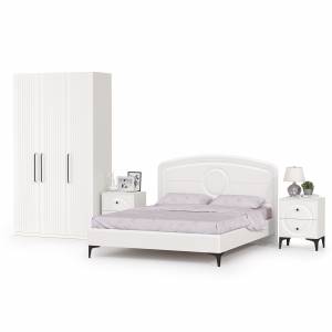 3-х дверный шкаф с кроватью на 1600 Валенсия и двумя тумбочками цвет белый шагрень