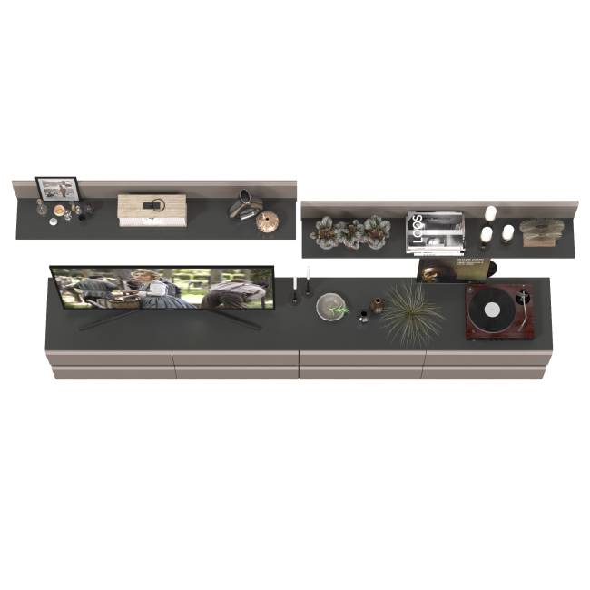 Две ТВ-тумбы с двумя навесными открытыми полками Сидней цвет антрацит/МДФ веллюто капучино Две ТВ-тумбы с двумя навесными открытыми полками Сидней цвет антрацит/МДФ веллюто капучино