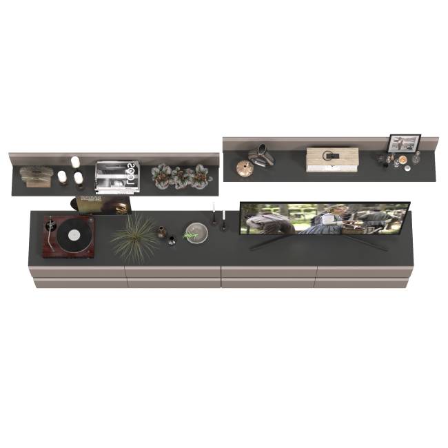 Две ТВ-тумбы с двумя навесными открытыми полками Сидней цвет антрацит/МДФ веллюто капучино Две ТВ-тумбы с двумя навесными открытыми полками Сидней цвет антрацит/МДФ веллюто капучино