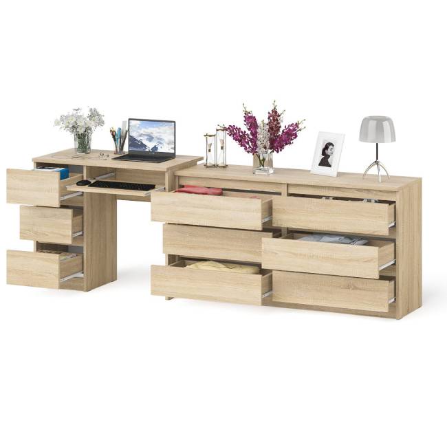 Широкий комод Мори МК1380.6 и стол компьютерный МС-6 три ящика слева цвет дуб сонома Широкий комод Мори МК1380.6 и стол компьютерный МС-6 три ящика слева цвет дуб сонома