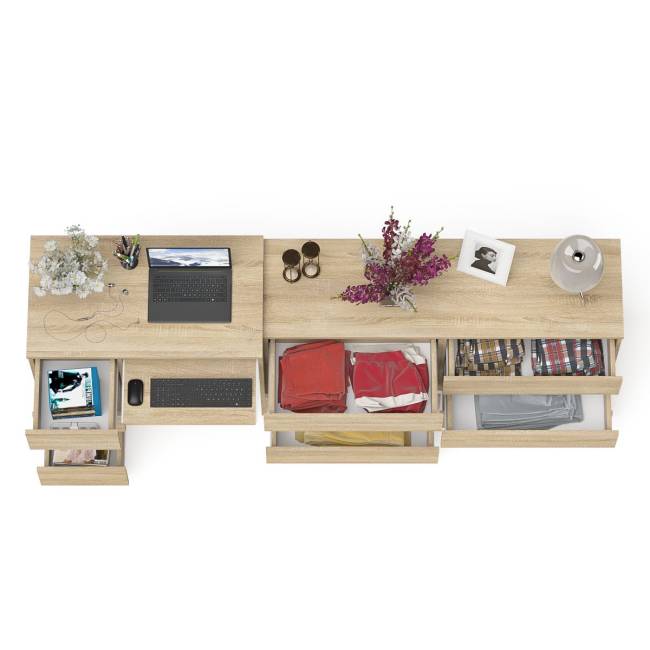 Широкий комод Мори МК1380.6 и стол компьютерный МС-6 три ящика слева цвет дуб сонома Широкий комод Мори МК1380.6 и стол компьютерный МС-6 три ящика слева цвет дуб сонома