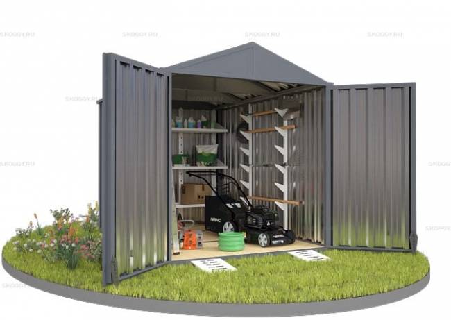 Хозблок SKOGGY секционный с двускатной крышей 3 х 2 м, брутальный серый Хозблок SKOGGY секционный с двускатной крышей 3 х 2 м, брутальный серый