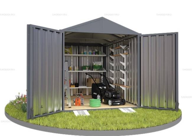 Хозблок SKOGGY секционный с двускатной крышей 3 х 2 м, брутальный серый Хозблок SKOGGY секционный с двускатной крышей 3 х 2 м, брутальный серый