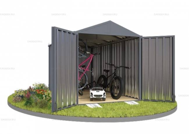 Хозблок SKOGGY секционный с двускатной крышей 4 х 2 м, брутальный серый Хозблок SKOGGY секционный с двускатной крышей 4 х 2 м, брутальный серый