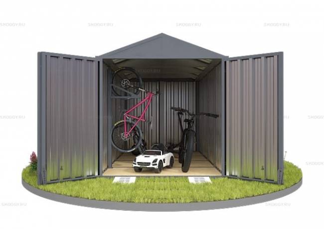 Хозблок SKOGGY секционный с двускатной крышей 4 х 2 м, брутальный серый Хозблок SKOGGY секционный с двускатной крышей 4 х 2 м, брутальный серый